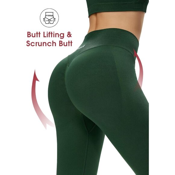 Green Scrunch Butt Lifting Seamless Leggings - No Front Seam - Picture 5 of 6